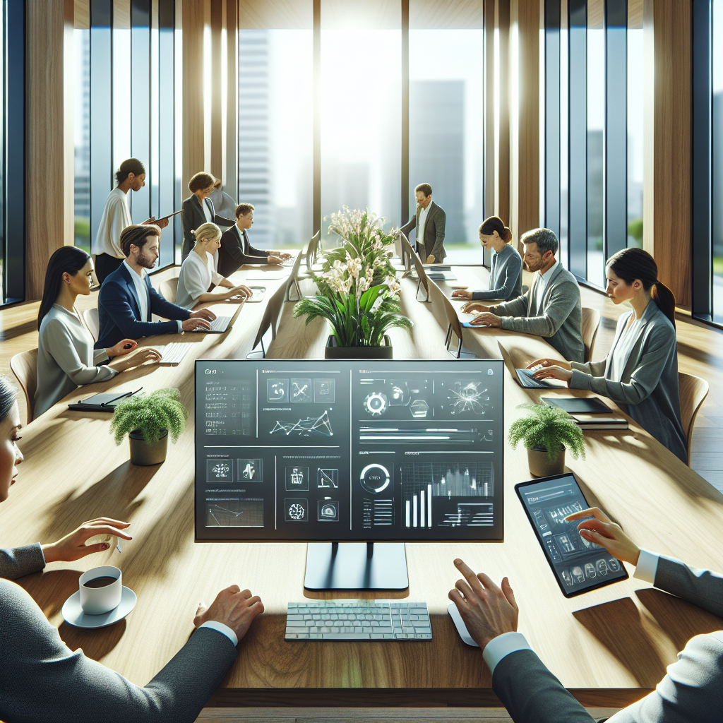 Business team analyzing data on digital devices in conference room